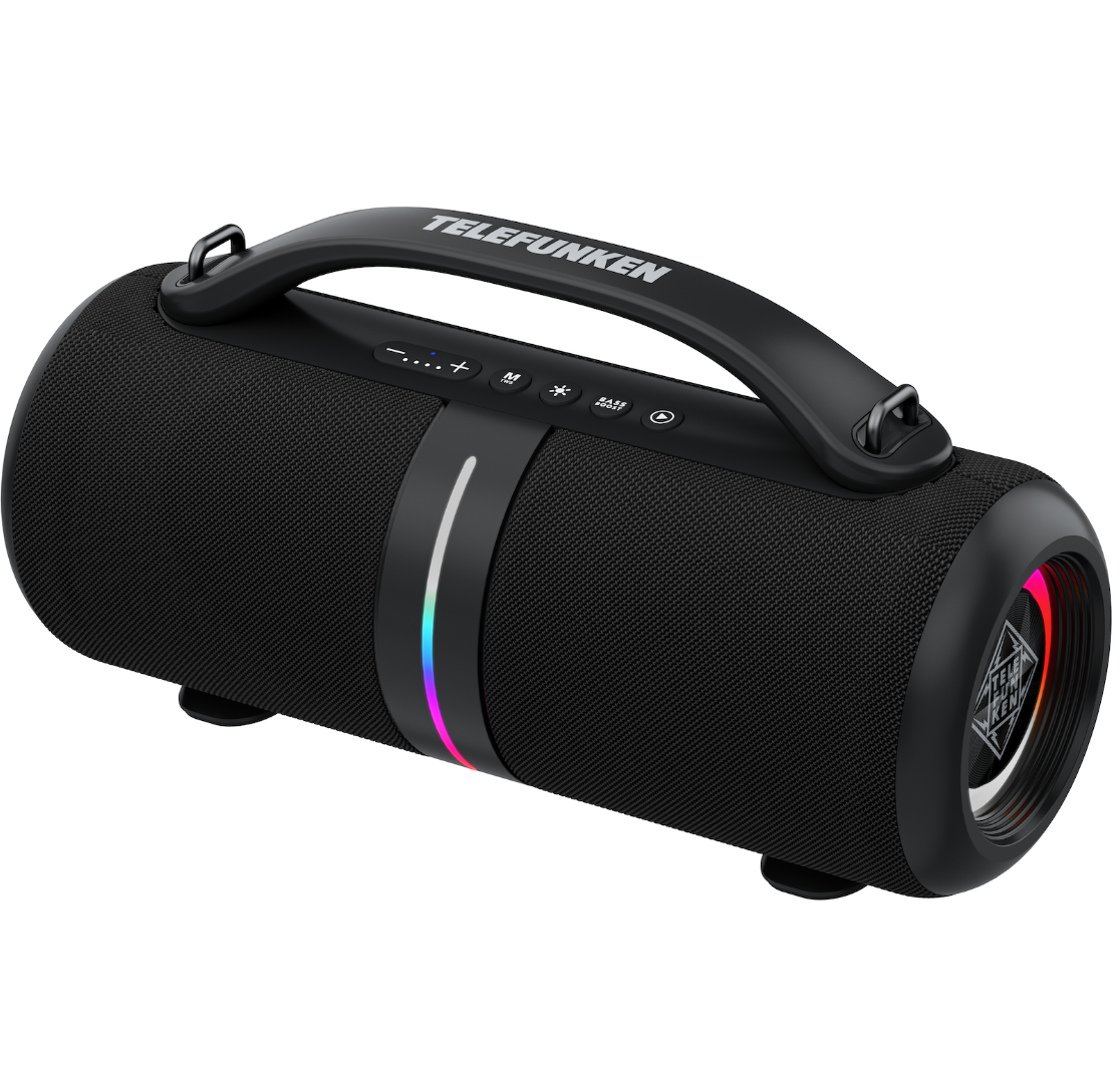 TELEFUNKEN STEREO ONE - App-gesteuerter Bluetooth Speaker mit TWS Kopplung, TF-Kartensteckplatz, IPX6 Spritzwassergeschützt, Magnetfüße